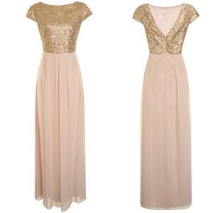 London Dress Company Nude & Gold Sequin Jade Maxi Dress Womens Size 8